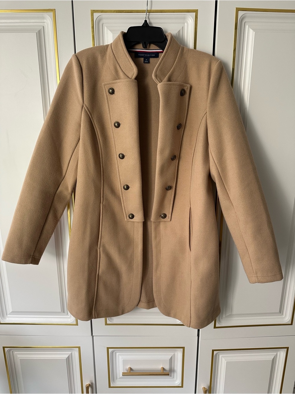 Tommy Hilfiger Camel Double-Breasted Military-Style Pea Coat